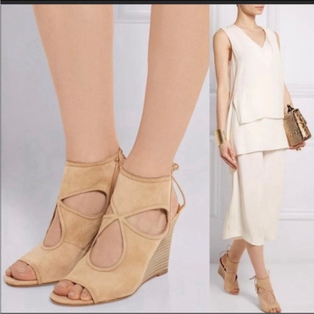 Aquazzura Firenze tan nude Sexy Thing Wedges 85 strappy heels  36.5